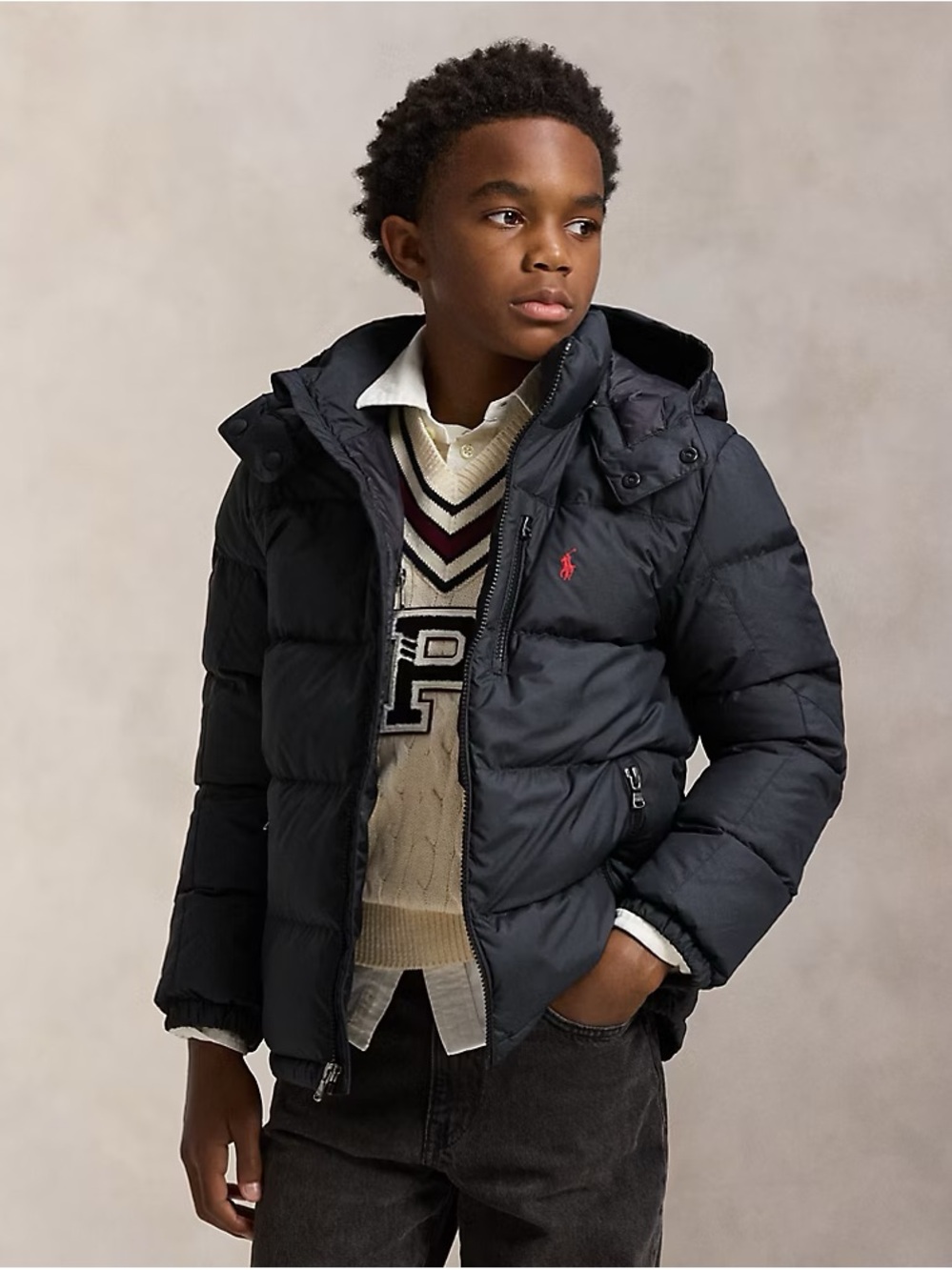 Polo by Ralph Lauren Black Quilted Hooded Puffer Jacket SIZE:6 MSRP $185